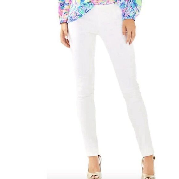 Lilly Pulitzer Alessia Stretch Dinner Pants 8 White Trousers Slim Ankle Resort - Picture 15 of 16